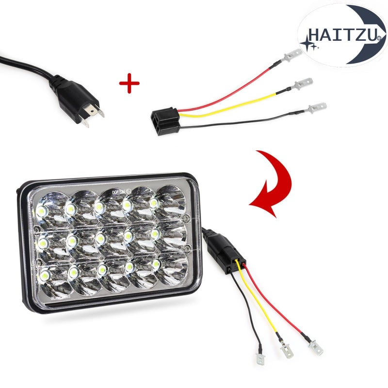 Haitzu 4x6 Headlights Led 4PCS w/H4 Socket Headlamp Compatible with The Following Models:Peterbilt Rectangular H4651 H4652 H4656 H6545 H4666 Kenworth Freightinger Ford Probe Chevy Cutlass - Image 5